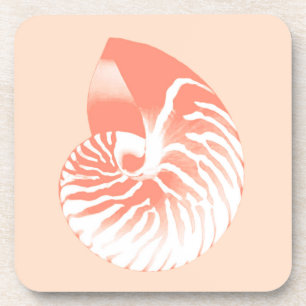 Nautilus shell - koraal oranje en wit drankjes onderzetter