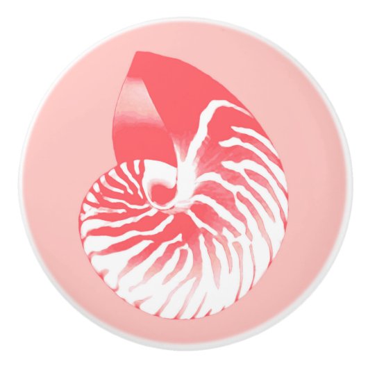 Nautilus shell - koraalroze en wit keramische knop (Voorkant)