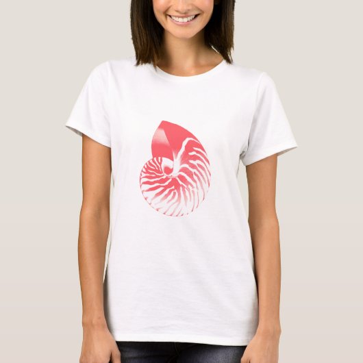 Nautilus Shell - koraalroze en wit T-shirt (Voorkant)
