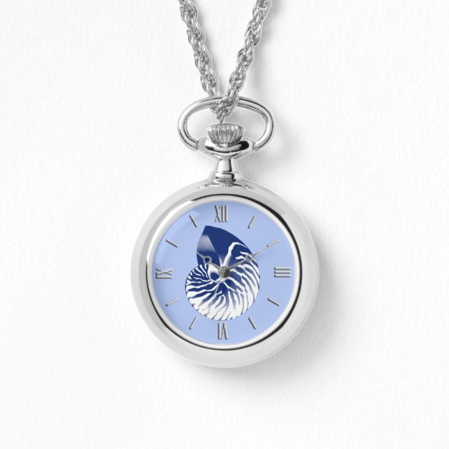 Nautilus shell - marine, wit & lichtblauw horloge (Voorkant)