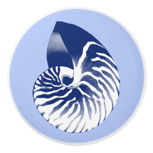 Nautilus shell - marine, wit & lichtblauw keramische knop (Voorkant)