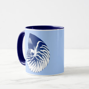 Nautilus shell - marine, wit & lichtblauw mok