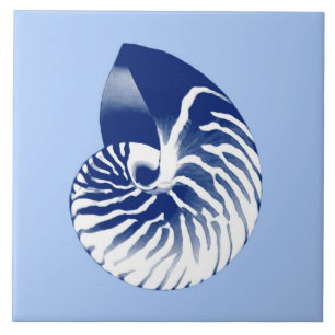 Nautilus shell - marine, wit & lichtblauw tegeltje