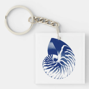 Nautilus shell - marineblauw en wit sleutelhanger