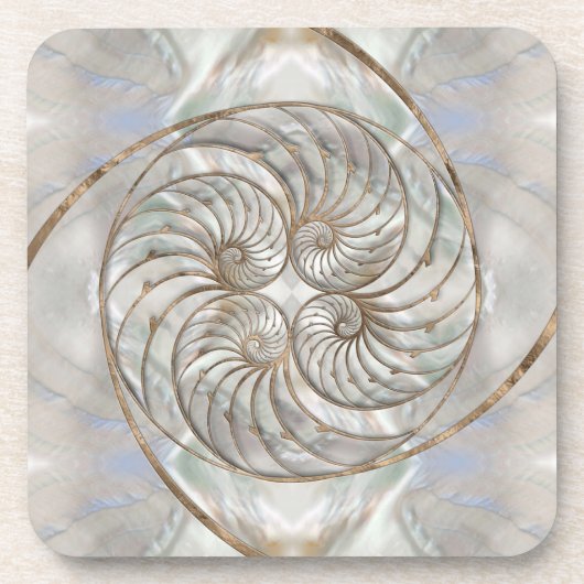 Nautilus Shell - Moeder van parelhout en goud Bier Onderzetter (Voorkant)