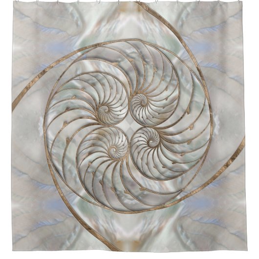 Nautilus Shell - Moeder van parelhout en goud Douchegordijn (Voorkant)