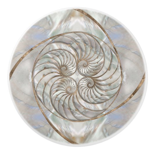 Nautilus Shell - Moeder van parelhout en goud Keramische Knop (Voorkant)