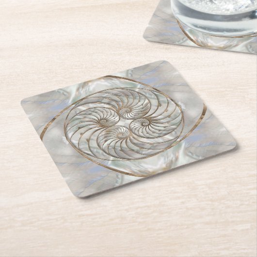 Nautilus Shell - Moeder van parelhout en goud Vierkante Kartonnen Onderzetter (Schuin)