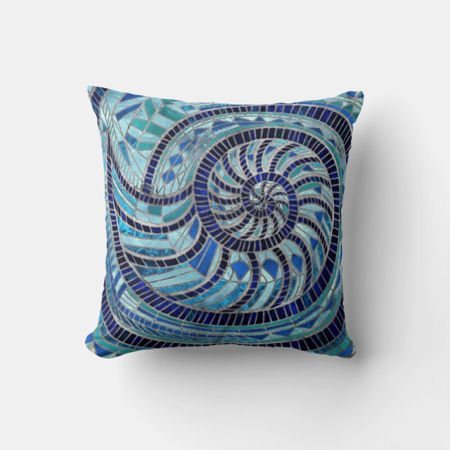 Nautilus Shell mozaïek kunst Kussen (Voorkant)