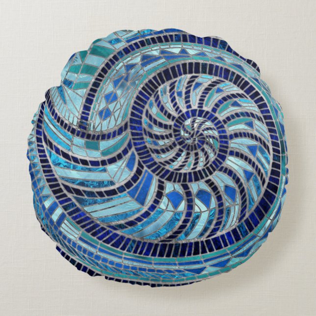 Nautilus Shell mozaïek kunst Rond Kussen (Voorkant)