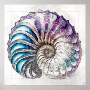 Nautilus Shell Tekening - Kunstdruk Poster