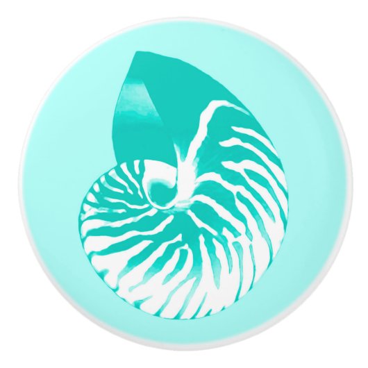 Nautilus shell - turquoise , aqua en white keramische knop (Voorkant)