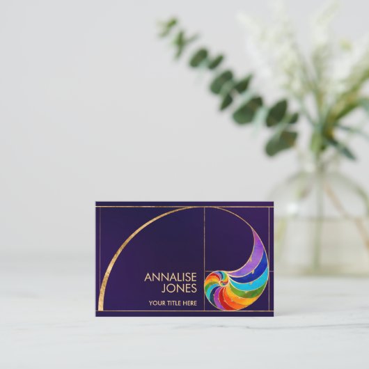 Nautilus Shell - Waterverf Chakras over violet Visitekaartje (Staand voorkant)