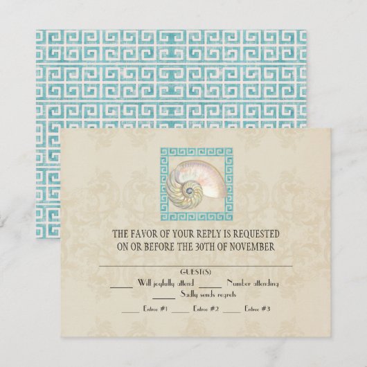 Nautilus Shell Waterverf Grieks Zeer belangrijk Da RSVP Kaartje (Voorkant / Achterkant)