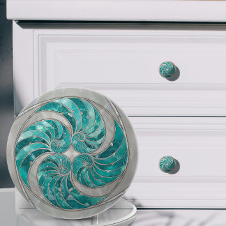 Nautilusschelp Aquamarijn en Parelmoer Keramische Knop