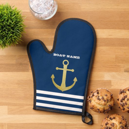 Nautique, Ancre Dorée Rayé Bleu Marine (De haut en bas)