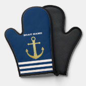 Nautique, Ancre Dorée Rayé Bleu Marine (Recto/Verso)