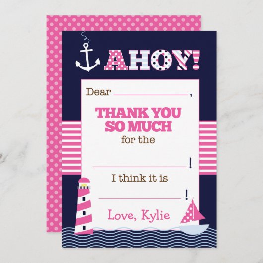 Nautique Anniversaire Remplissez En Blanc Merci No (Devant / Derrière)