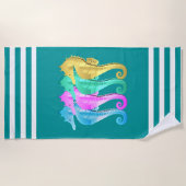 Nautique aqua/rose/bleu/or hippocampes serviette d (Devant)