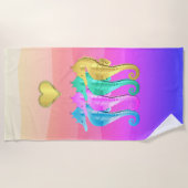 Nautique aqua/rose/bleu/or hippocampes serviette d (Devant)