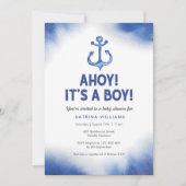Nautique Aquarelle bleu Baby shower invitation (Devant)