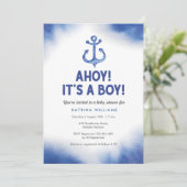 Nautique Aquarelle bleu Baby shower invitation (Debout devant)