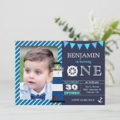 Nautique Baby Boy 1er Anniversaire Fête Invitation (Debout devant)