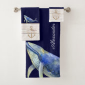 Nautique Bleu Baleine Aquarelle Blanc Nom du bois (En situation)