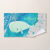 Nautique Bleu Cute Baleine Aquarelle Nourriture (Serviette à main)