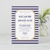 Nautique Bleu Marine Blanc Mariage Invitation (Debout devant)