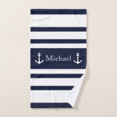 Nautique Côtes Navy Bleu Blanc Rayures Nom (Serviette à main)