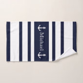 Nautique Côtes Navy Bleu Blanc Rayures Nom (Serviette à main)