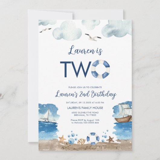 Nautique Deux 2e Invitation d'anniversaire (Devant)