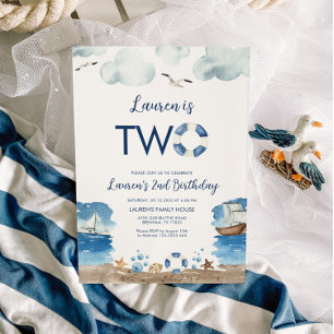Nautique Deux 2e Invitation d'anniversaire