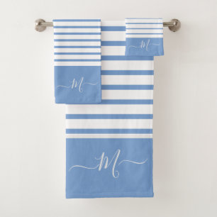 Nautique Dusty Bleu blanc rayé Monogramme initial