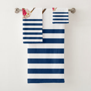 Nautique, Fleurs d'ancre bleu marine rayures blanc