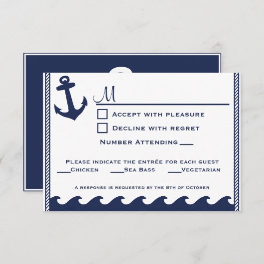 Nautique marine bleu et blanc rsvp 3 menu choix (Devant / Derrière)