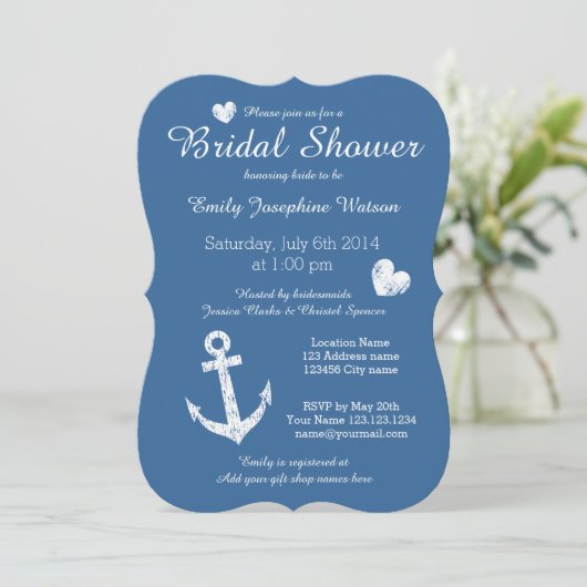 Nautique marine bleu nuptiale invitations de douch (Debout devant)