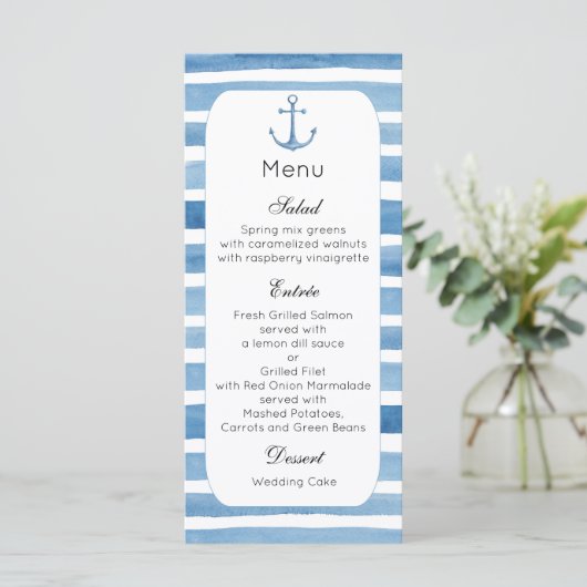 Nautique menu mariage menu Plage menu fête Bleu (Debout devant)