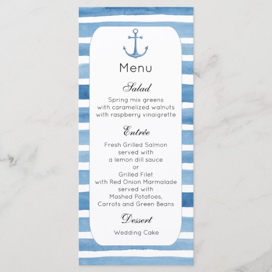 Nautique menu mariage menu Plage menu fête Bleu (Devant)