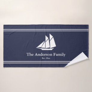 Nautique Midnight Blue & White Sailboat Nom du tex