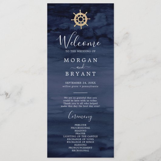 Nautique moderne | Programme de mariage de Helm Sh (Devant)