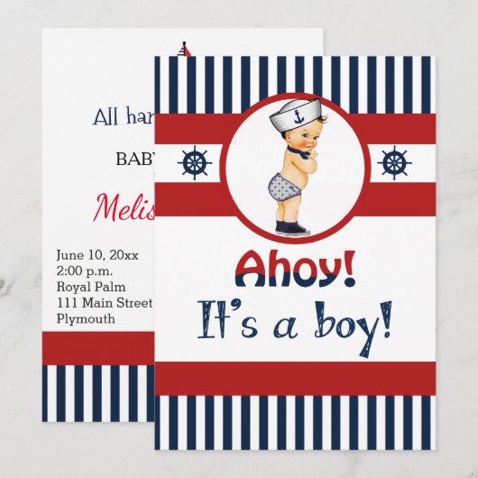 Nautique oh c'est une invitation de baby shower de (Devant / Derrière)