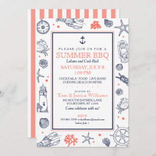 Nautique Plage Marine Bleu/Corail Invitation