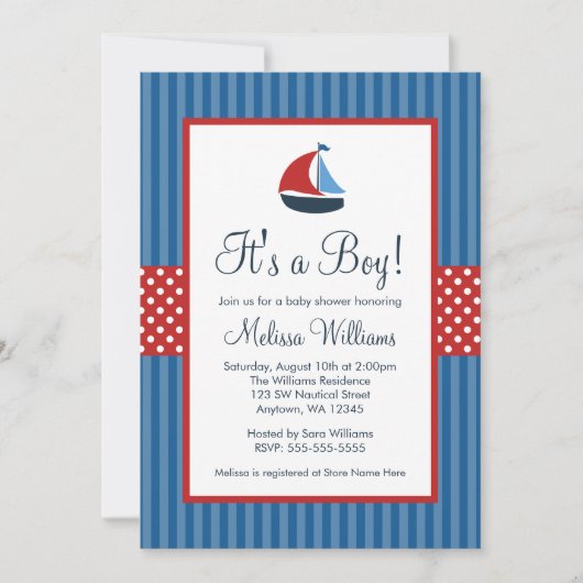 Nautique Stripes Bébé Douche Invitations (Devant)