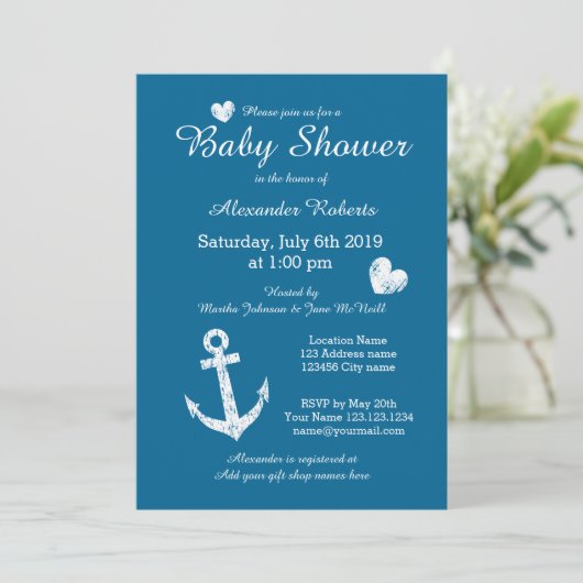 Nautique thème invitation bébé douche avec ancre (Debout devant)