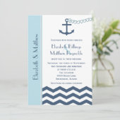 Nautique Thème Mariage Invitations Bleu (Debout devant)