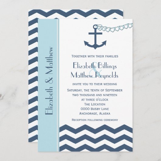 Nautique Thème Mariage Invitations Bleu (Devant / Derrière)