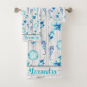 Nautique Turquoise Bleu Côte Mer Vie blanche Bois (En situation)