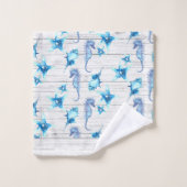 Nautique Turquoise Bleu Côte Mer Vie blanche Bois (Gant de toilette)